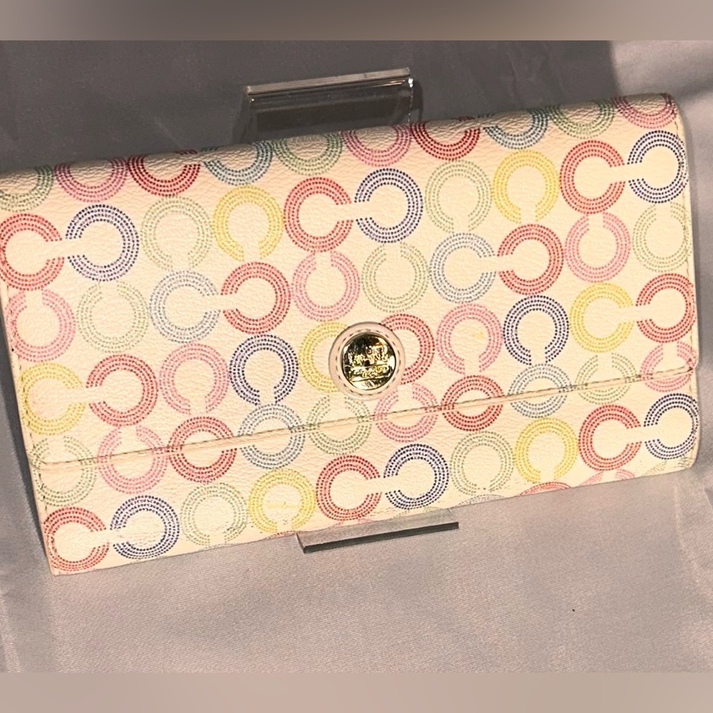 Coach Pastel Color Monogram Canvas & Leather Long Foldable Snap Closure Wallet